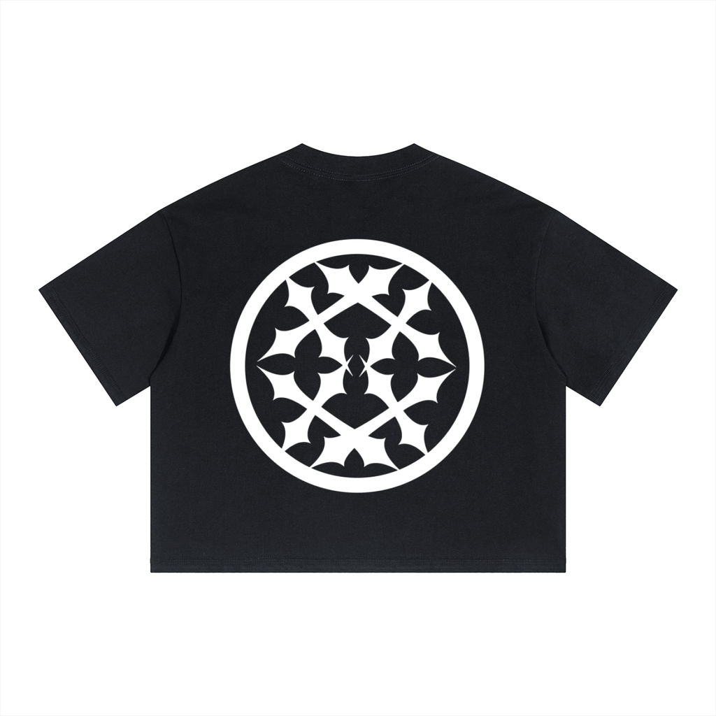Grateful Peaceful Blessed Boxy Drop Shoulder Crop T-Shirt Black