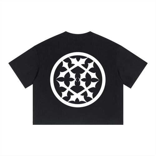Grateful Peaceful Blessed Boxy Drop Shoulder Crop T-Shirt Black