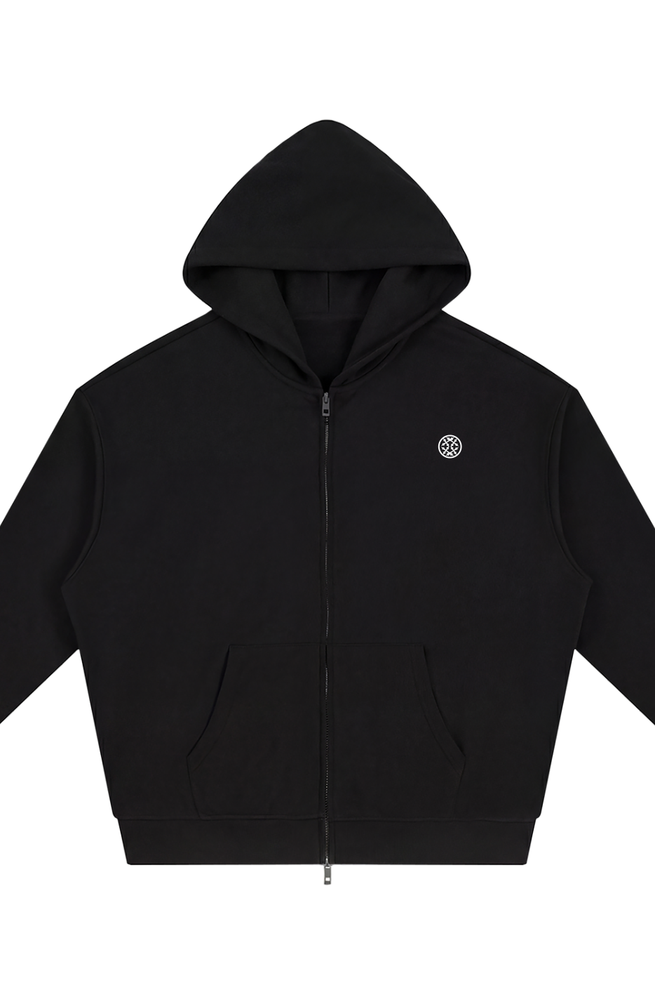 Happi Black Unisex Loose Solid Full Zip Hoodie
