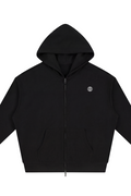 Happi Black Unisex Loose Solid Full Zip Hoodie