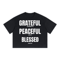 Grateful Peaceful Blessed Boxy Drop Shoulder Crop T-Shirt Black