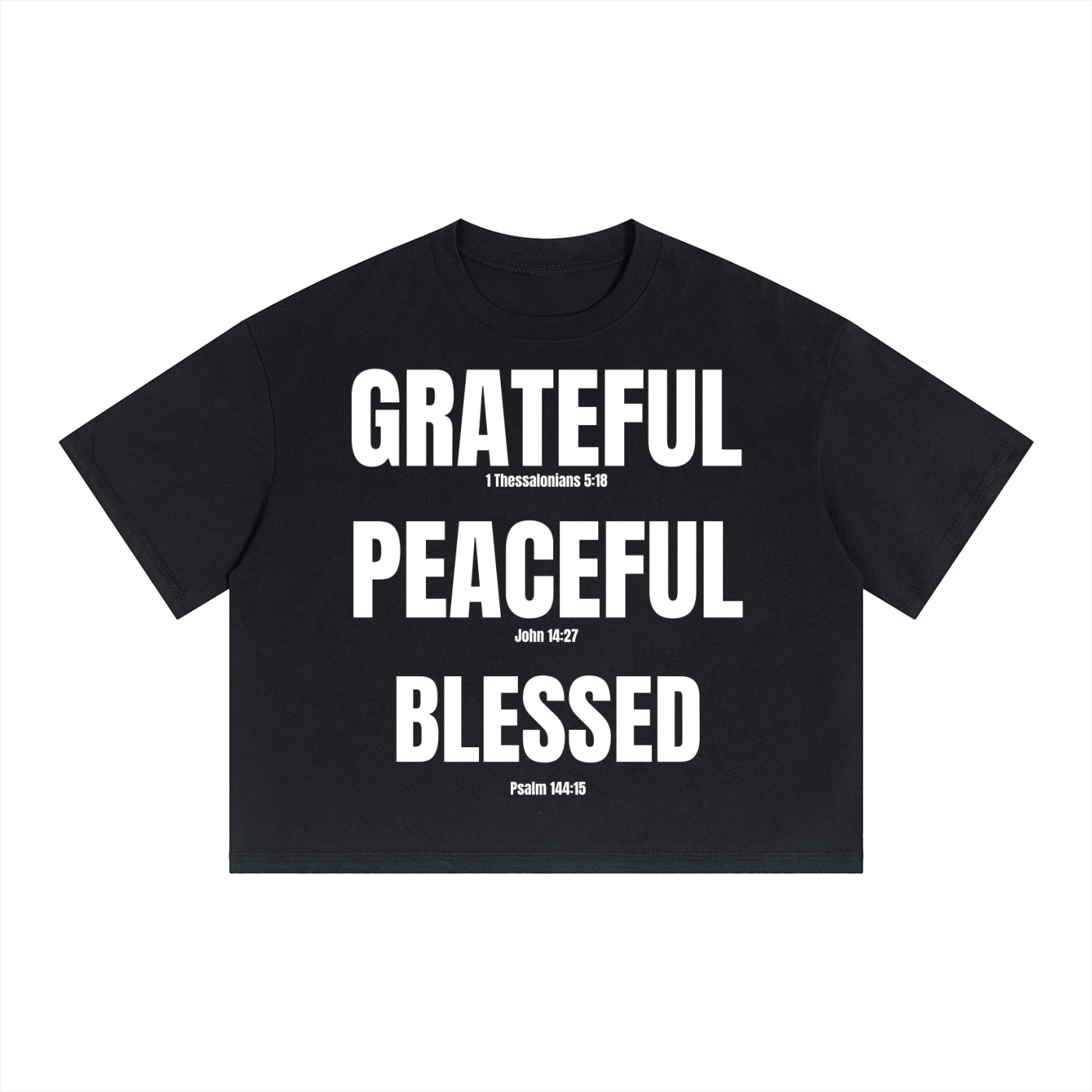 Grateful Peaceful Blessed Boxy Drop Shoulder Crop T-Shirt Black