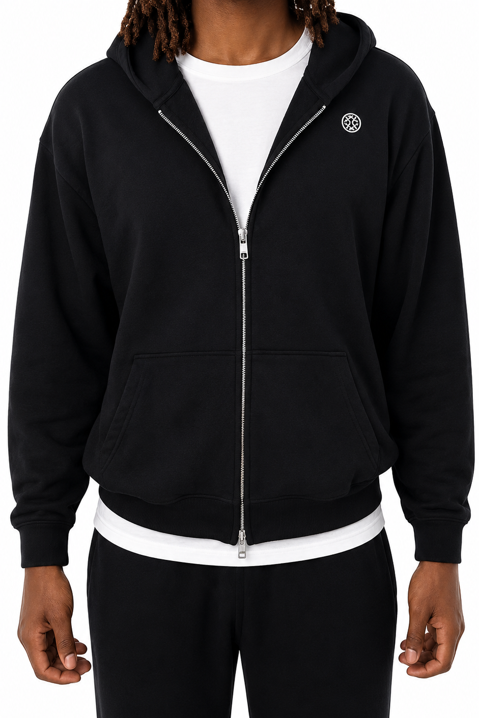 Happi Black Unisex Loose Solid Full Zip Hoodie