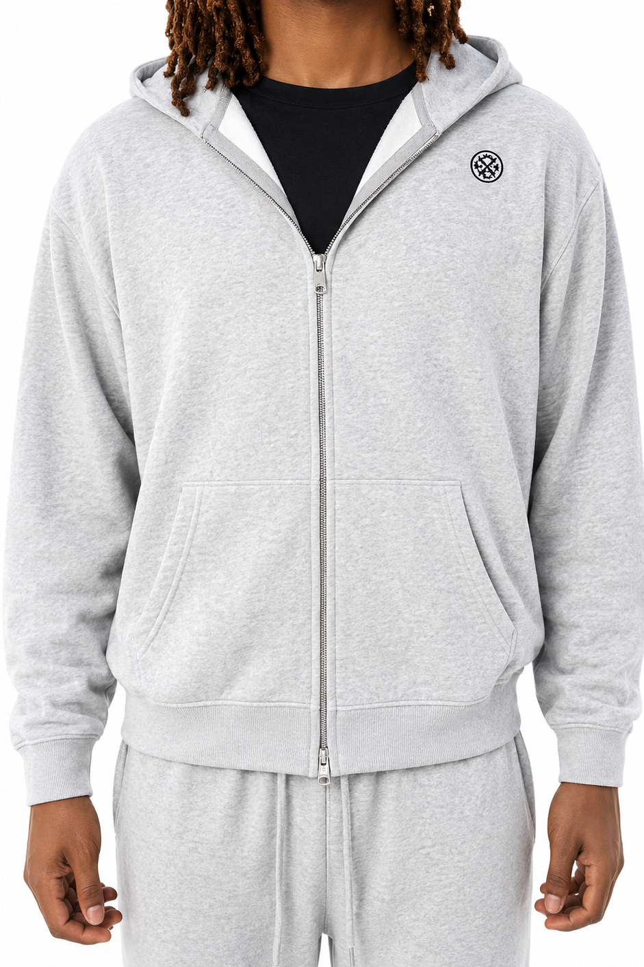 Happi Gray Unisex Loose Solid Full Zip Hoodie