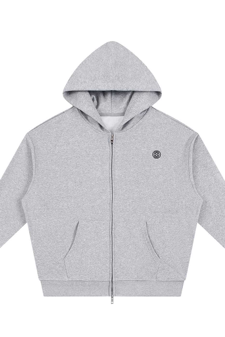 Happi Gray Unisex Loose Solid Full Zip Hoodie