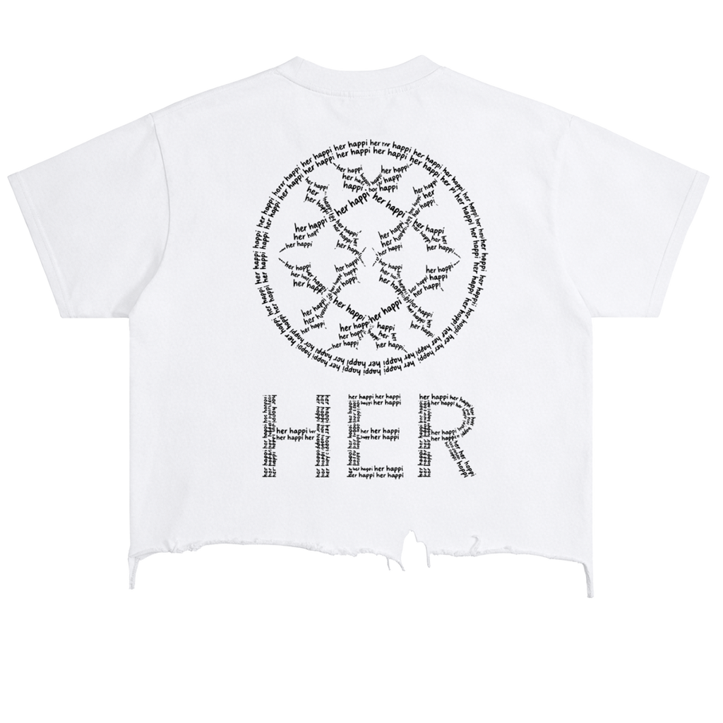 Her Happi Vintage Wash Boxy Distressed Hem Hands T-Shirt
