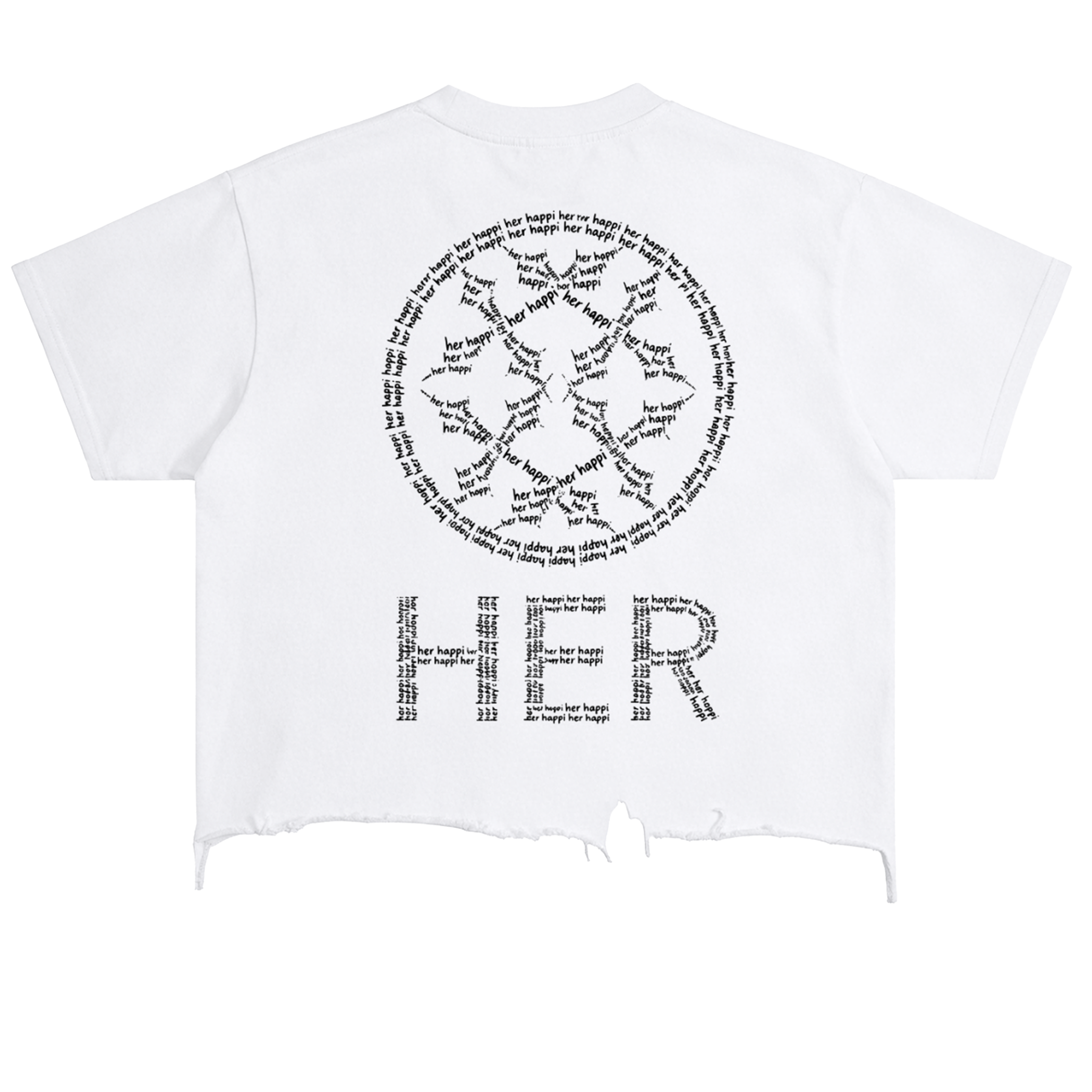 Her Happi Vintage Wash Boxy Distressed Hem Hands T-Shirt