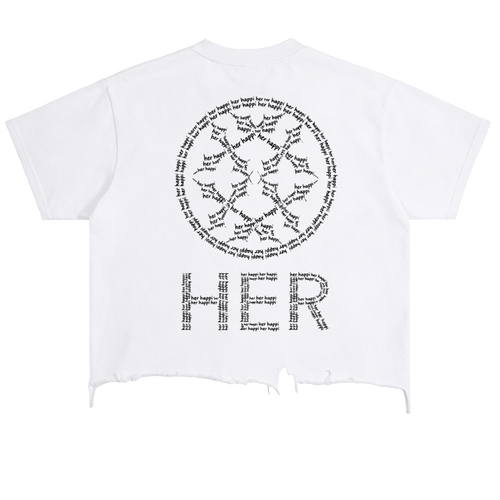 Her Happi Vintage Wash Boxy Distressed Hem Hands T-Shirt