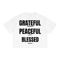 Grateful Peaceful Blessed Boxy Drop Shoulder Crop T-Shirt White
