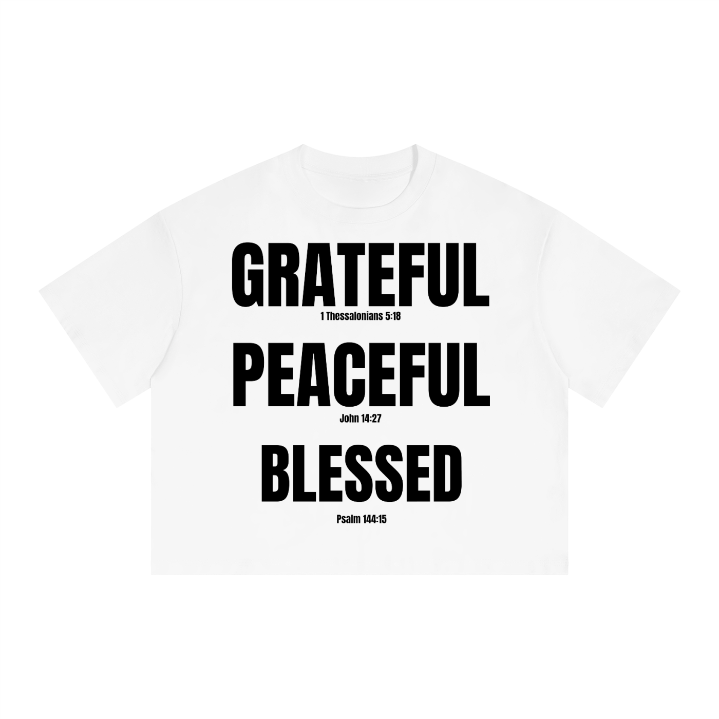 Grateful Peaceful Blessed Boxy Drop Shoulder Crop T-Shirt White