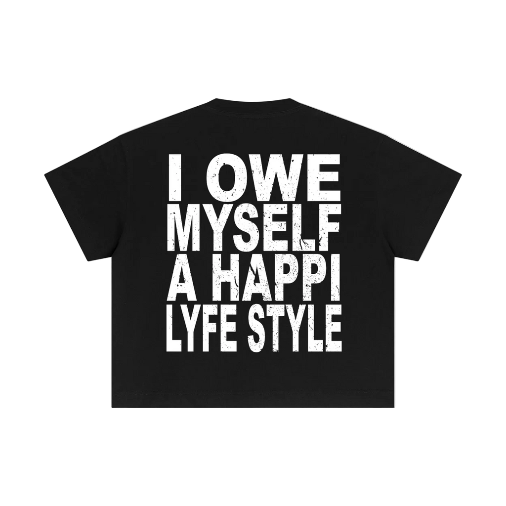 Black Happi Cotton Boxy Quote T-Shirt