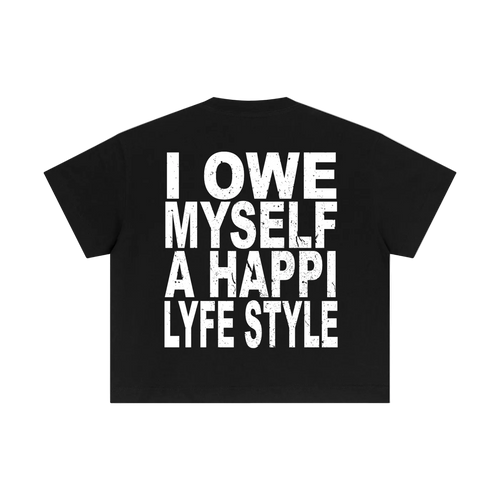 Black Happi Cotton Boxy Quote T-Shirt
